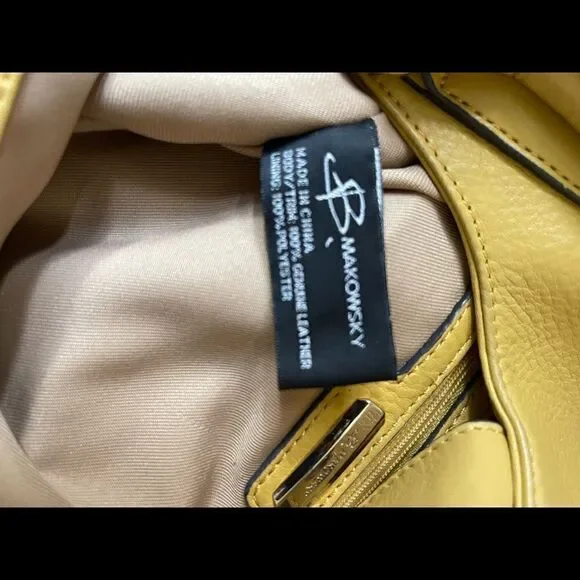B Makowsky soft leather yellow mustard large shoulder bag gold tone Har… - Picture 5 of 13